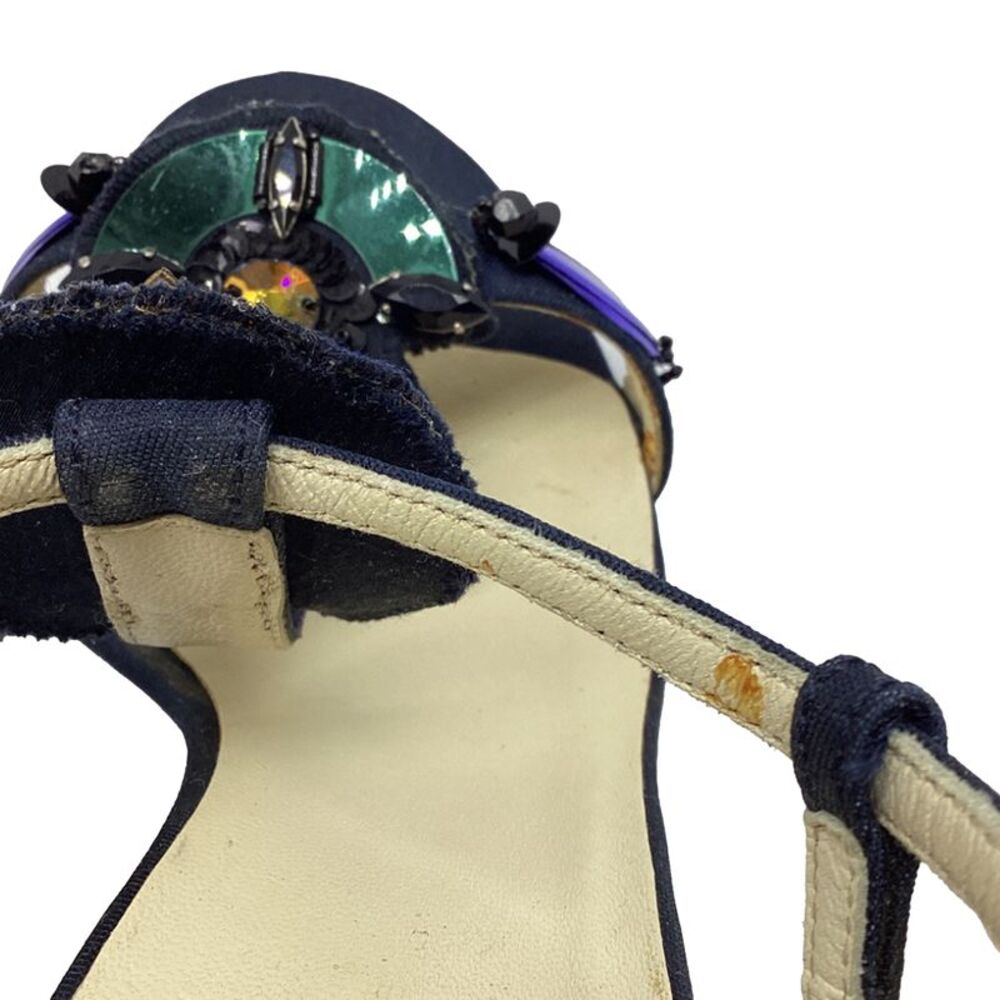 Prada Jewel-Embellished Ankle Strap Sandal Heels in Navy Blue Satin - Picture 8 of 9